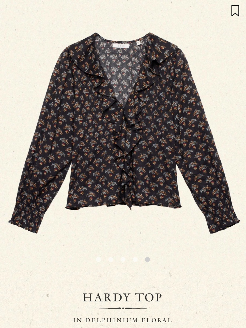 Doen Black Delphinium Floral Ruffle Blouse